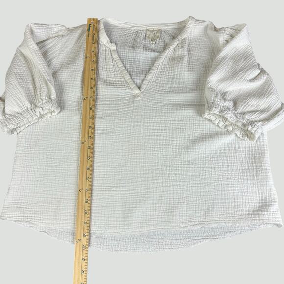 J by Joie Top women Sze Large White Gauzy Cotton Coastal Boho 3/4 Sleeves Blouse - Picture 11 of 11